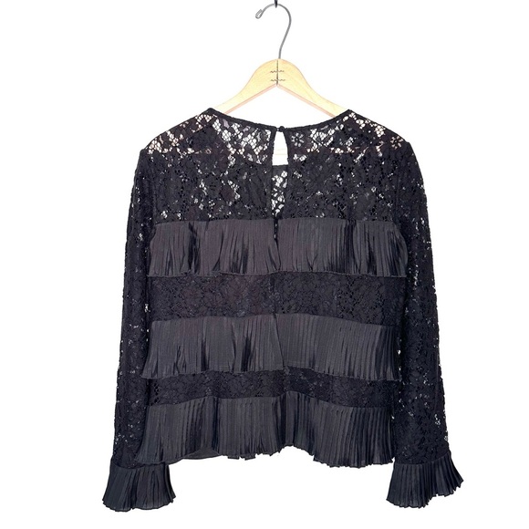 J. Crew | Black Lace Long Sleeve Ruffle Pleats Top Size 4 - Picture 5 of 8